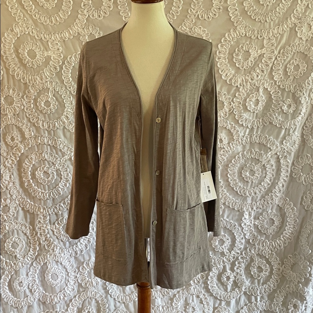 Escape by Habitat Cotton slub Roll neck pocket cardigan, fog color